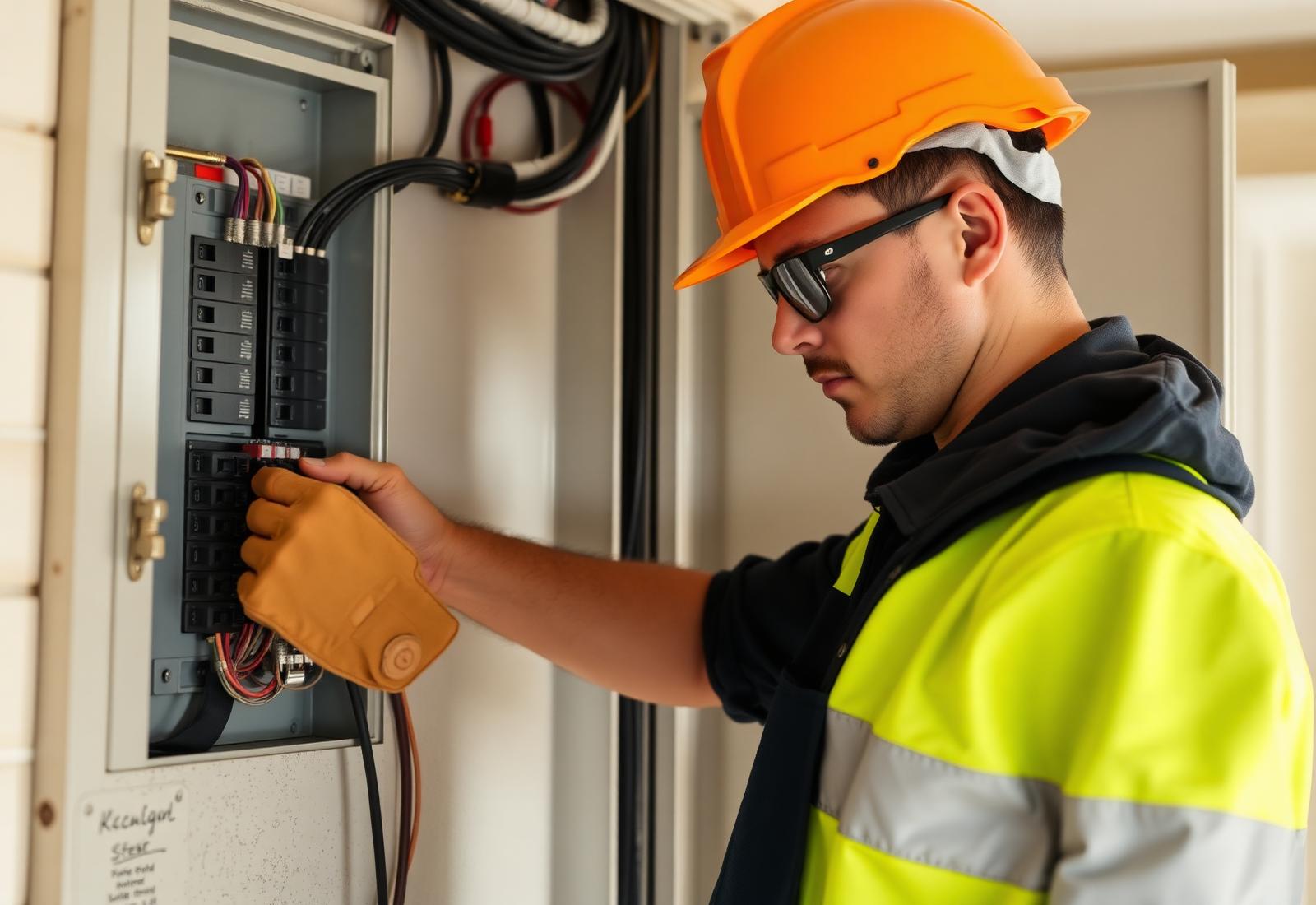 Licensed Krystel Power electrician inspecting a residential breaker panel